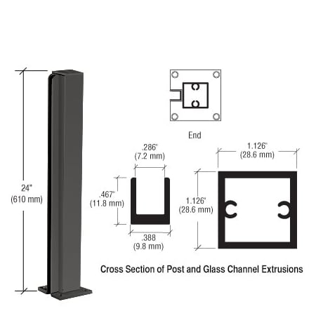 Cr Laurence Matte Black 24-in End Design Series Partition Post D990BL24E